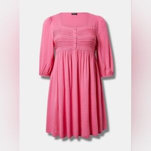 Mini Rayon Slub Pintuck Neck Skater Dress